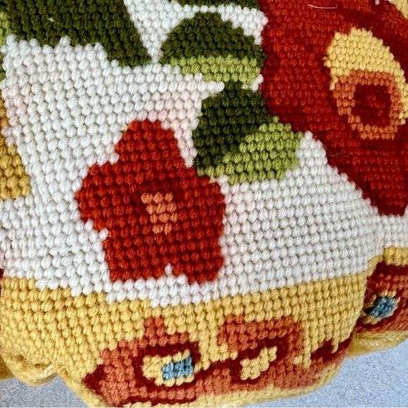 Vintage Needlepoint Pillow Butterfly Floral Velvet - Picture 5 of 6